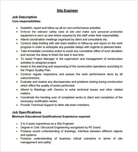 10 Civil Engineer Job Description Templates Free Sample Example 