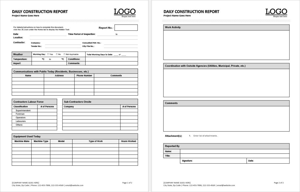 12 Printable Construction Report Formats In MS Word