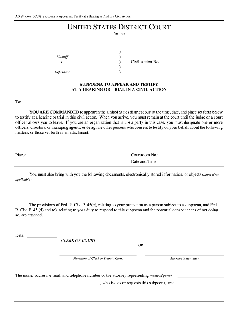 2009 Form US Court AO 88 Fill Online Printable Fillable Blank 