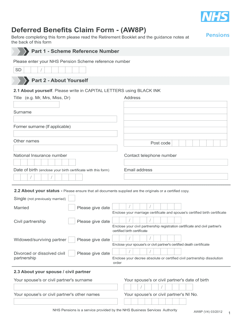 2012 Form UK NHS AW8P Fill Online Printable Fillable Blank PdfFiller