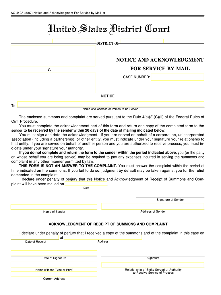 Acknowledgment Of Service Form Fill Out And Sign Printable PDF 