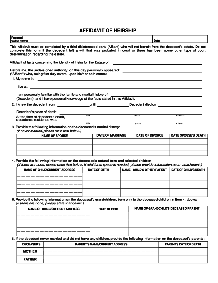 Affidavit Of Heirship Collin County Free Download