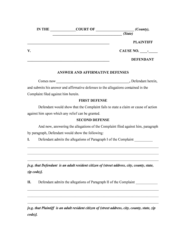 Answer Lawsuit Form Fill Online Printable Fillable Blank PdfFiller