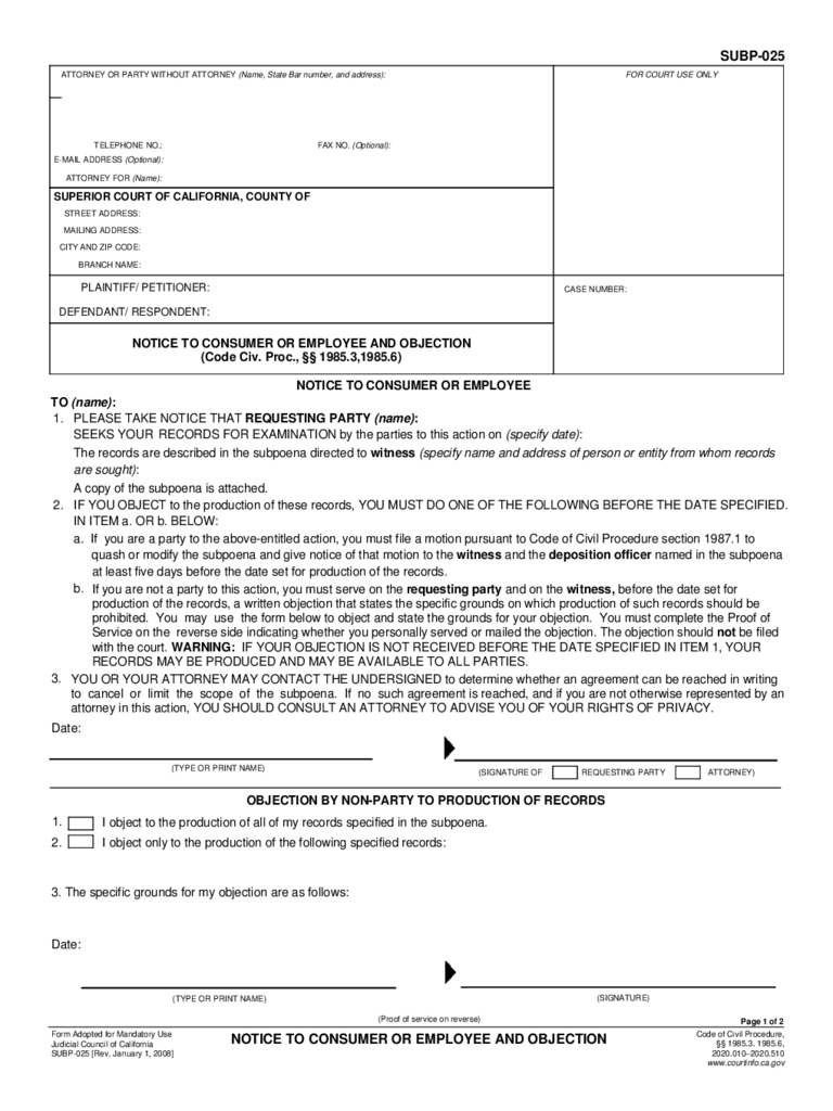 California Court Subpoena 11 Free Templates In PDF Word Excel Download