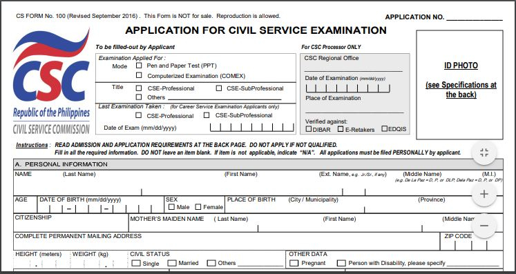 Civil Service Examination Form CS Form No 100 NewstoGov