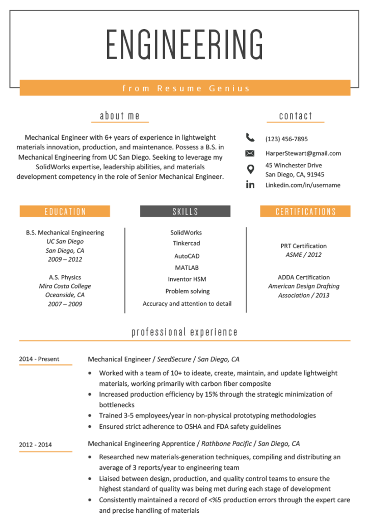 Engineering Resume Example Writing Tips Resume Genius