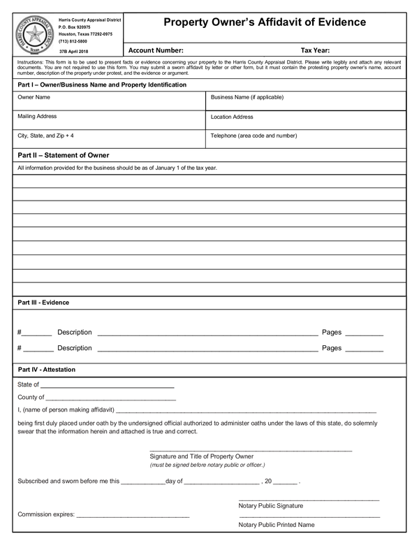 Fill Free Fillable Harris County Appraisal District PDF Forms