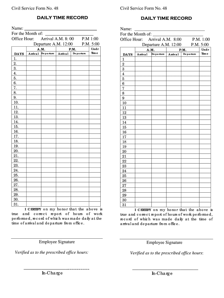 Fillable Online Makilala Gov Dtr Form Excel Download Fax Email Print