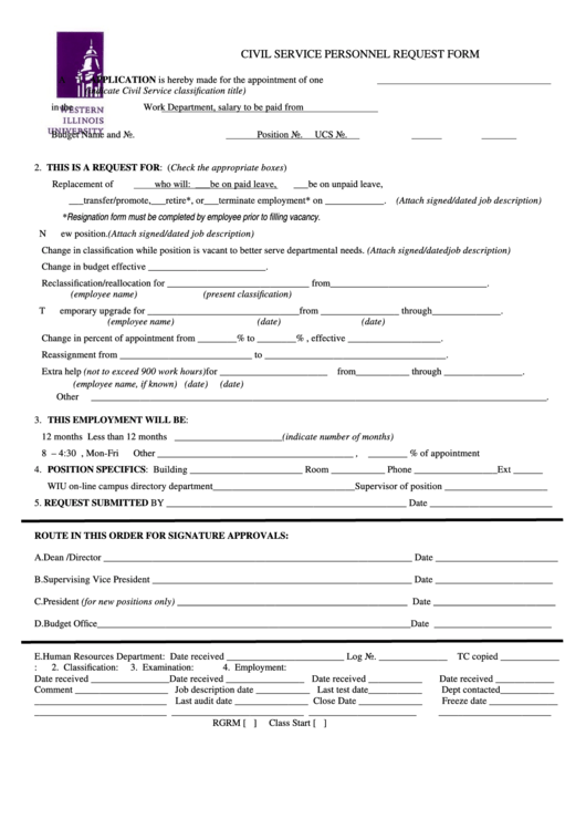 Fillable Request Form For Civil Service Personnel Printable Pdf Download
