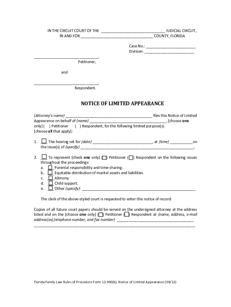 Florida Notice Of Appearance Fill Online Printable Fillable Blank