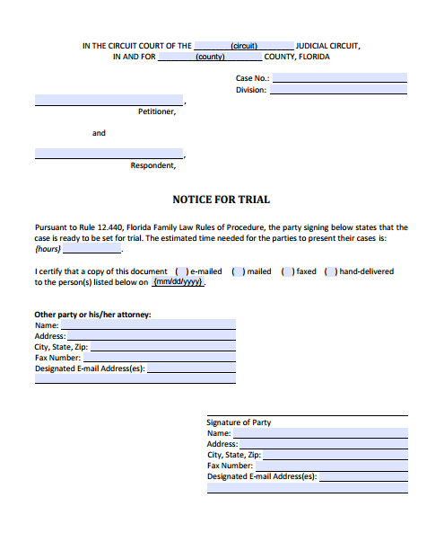 Form 12 924 Notice For Trial