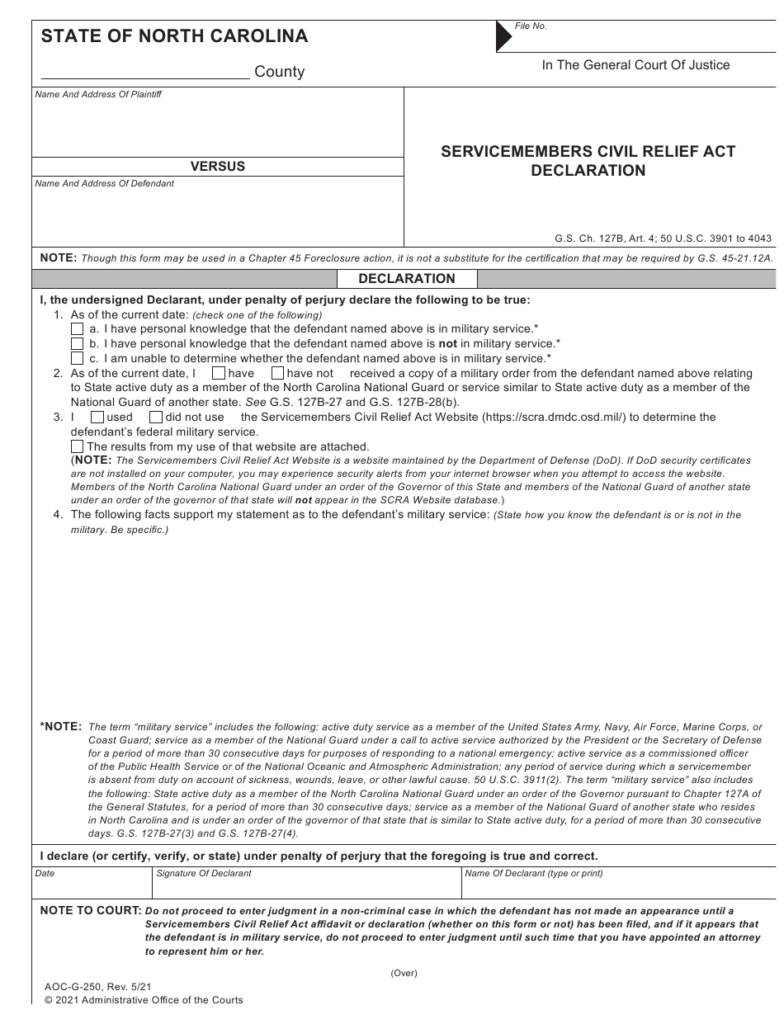Form AOC G 250 Download Fillable PDF Or Fill Online Servicemembers 