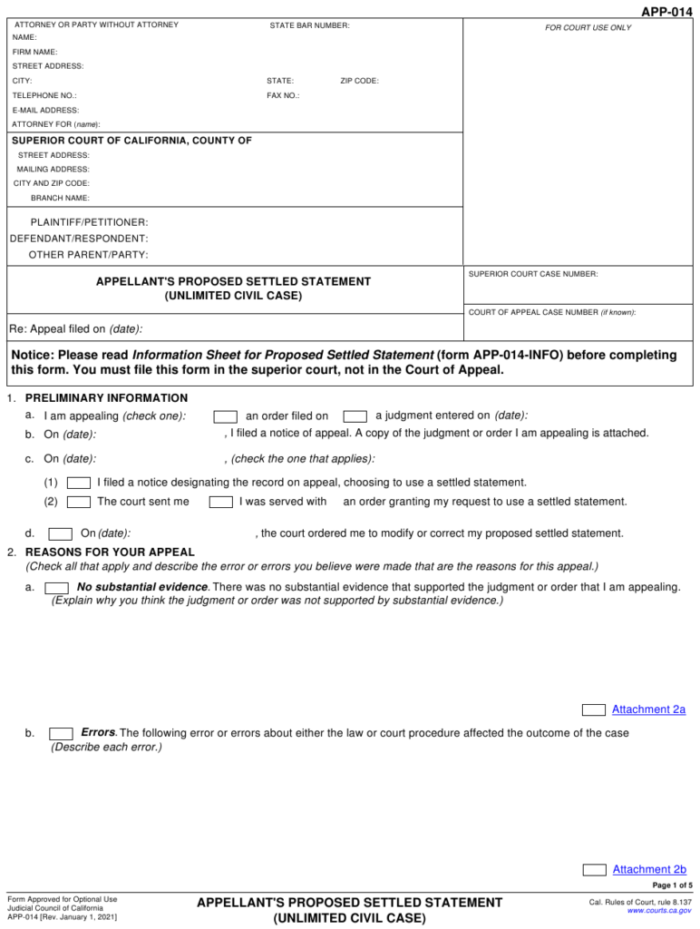 Form APP 014 Download Fillable PDF Or Fill Online Appellant s Proposed 