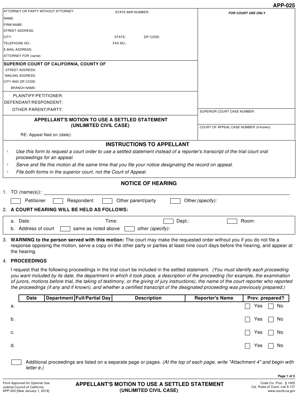 Form APP 025 Download Fillable PDF Or Fill Online Appellant s Motion To