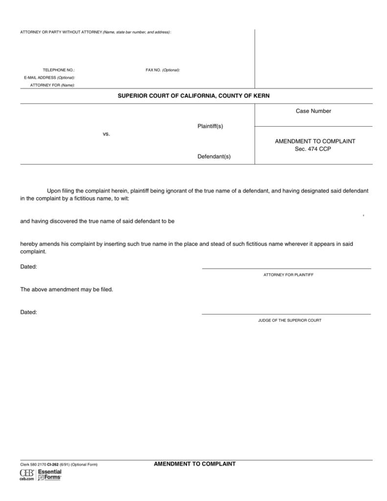 Form CI 262 Download Printable PDF Or Fill Online Amendment To 