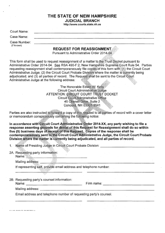 Form Nh ib 2883 P Draft Request For Reassignment New Hampshire 