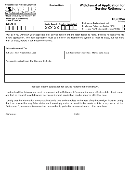 Form RS6354 Download Fillable PDF Or Fill Online Withdrawal Of 