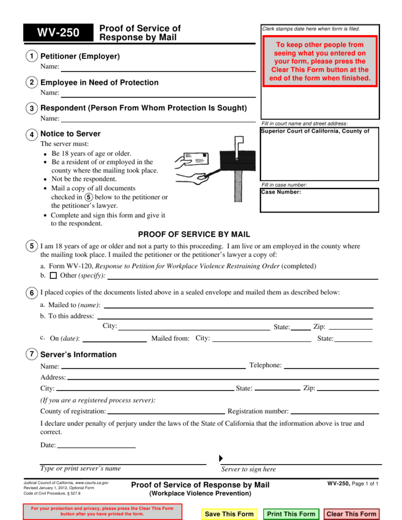 Form WV 250 Download Fillable PDF Or Fill Online Proof Of Service Of 