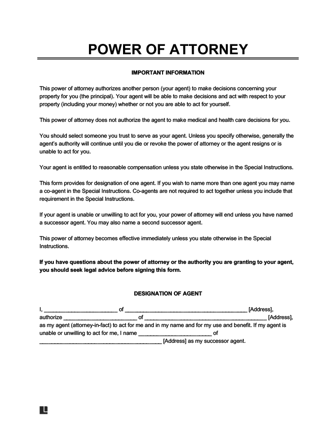Free Power Of Attorney POA Forms PDF Word LegalTemplates