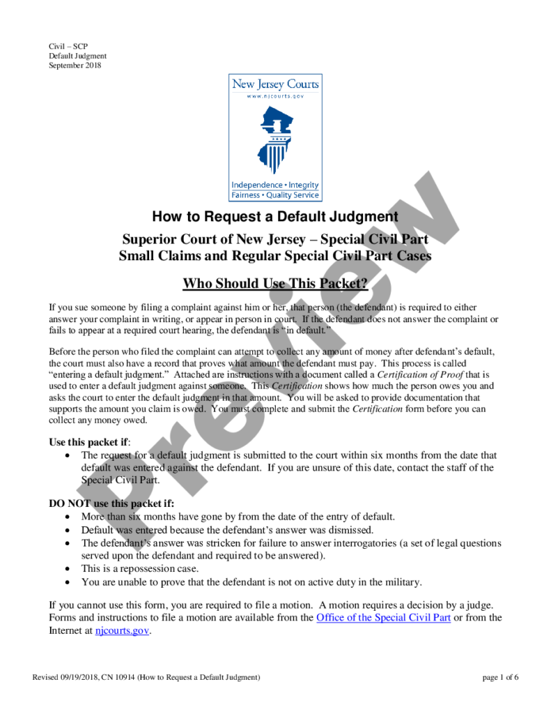 How To Request A Default Judgment In The Superior Court Of New Jersey 