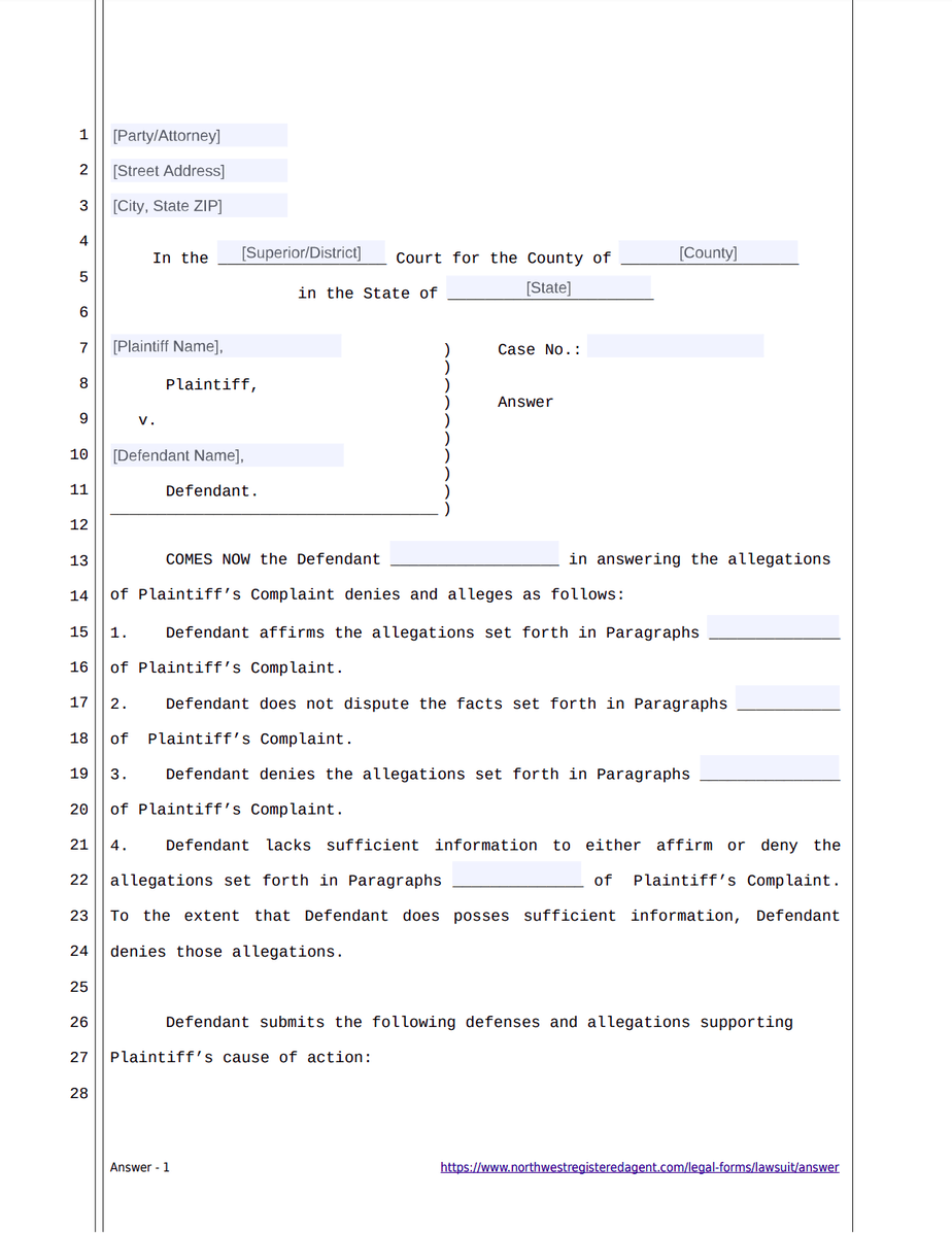 LAWSUIT ANSWER TO COMPLAINT Free Template And How To Guide