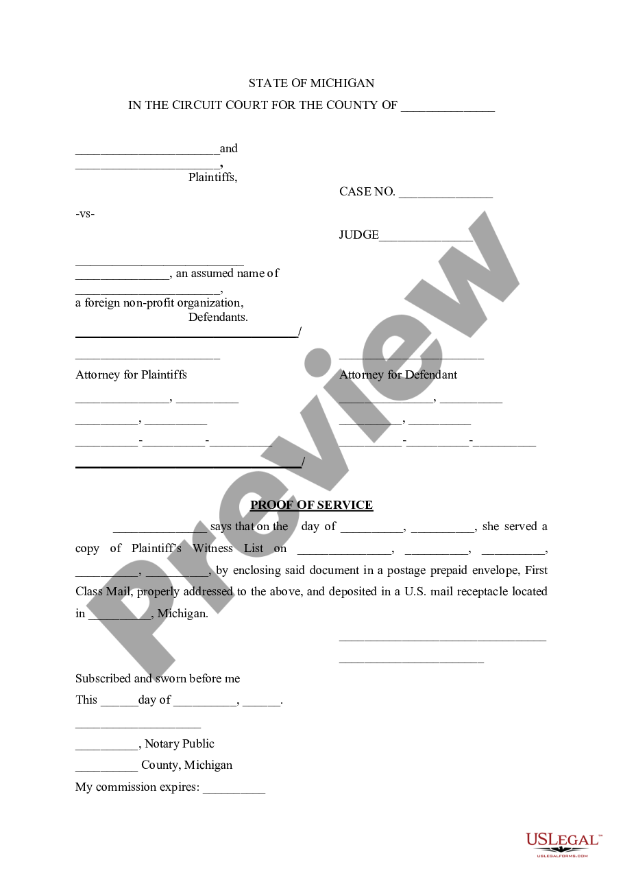 Michigan Proof Of Service US Legal Forms