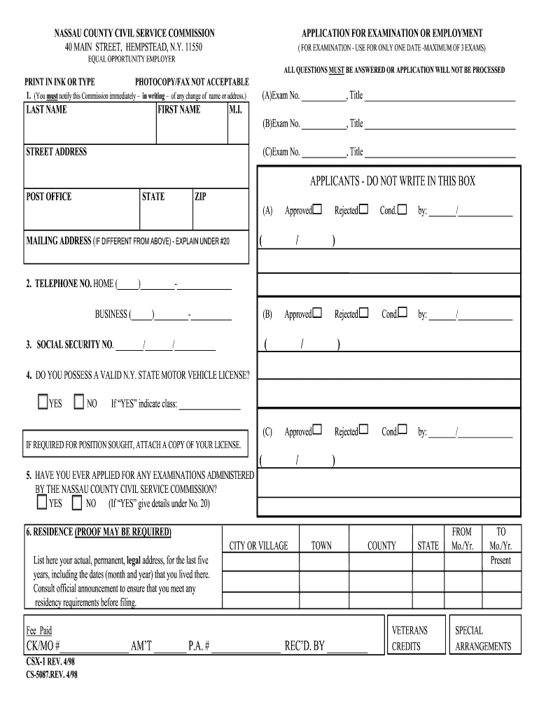 Nassau County Civil Service Fill Out And Sign Printable PDF Template