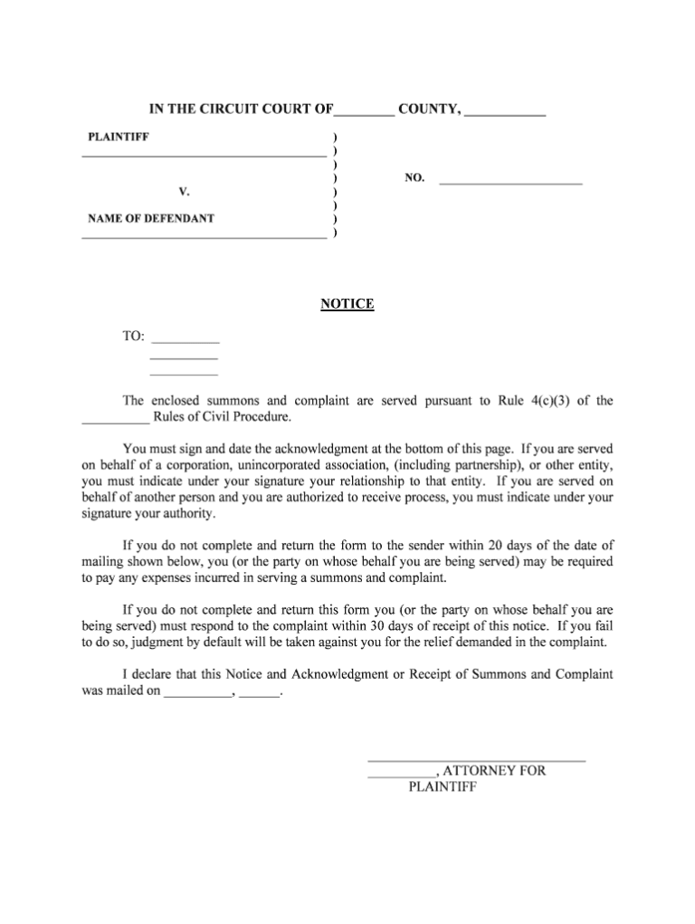 Notice To Defend And Divorce Complaint Blank Form To Print Fill - Civil ...