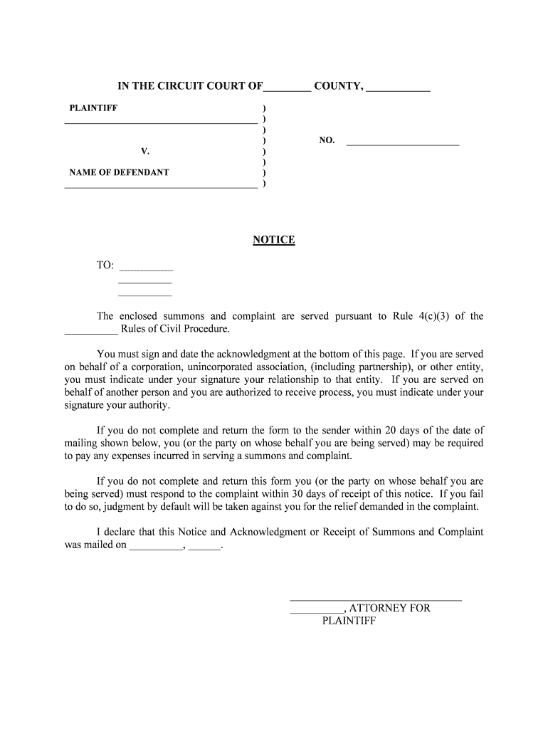 Notice To Defend And Divorce Complaint Blank Form To Print Fill 