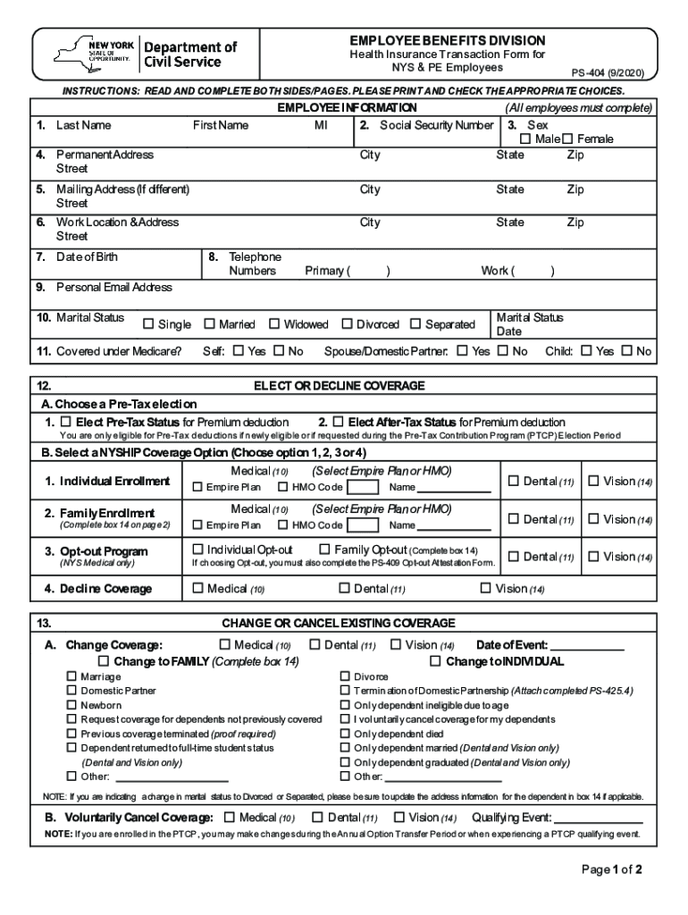 Nys Civil Service Form Ps 404 Civil Form 2023