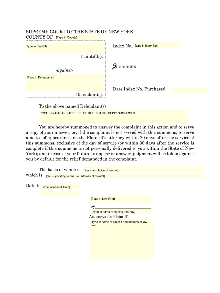 Ny Summons Search Fill Online Printable Fillable Blank PdfFiller