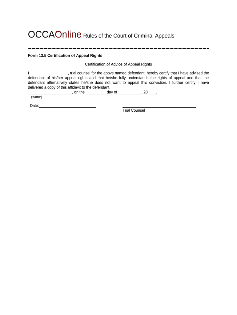 Oklahoma Appeal Doc Template PdfFiller