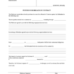 Petition For Breach Of Contract Against The Defendant Printable Pdf
