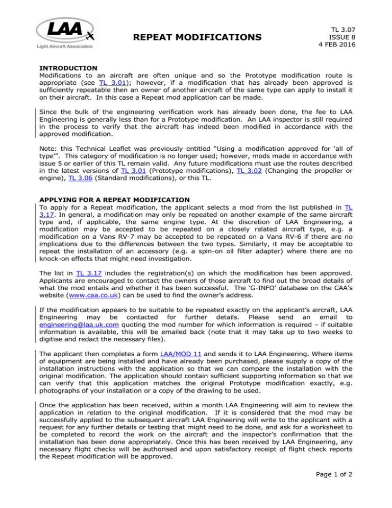 PFA Approved Standard Modifications