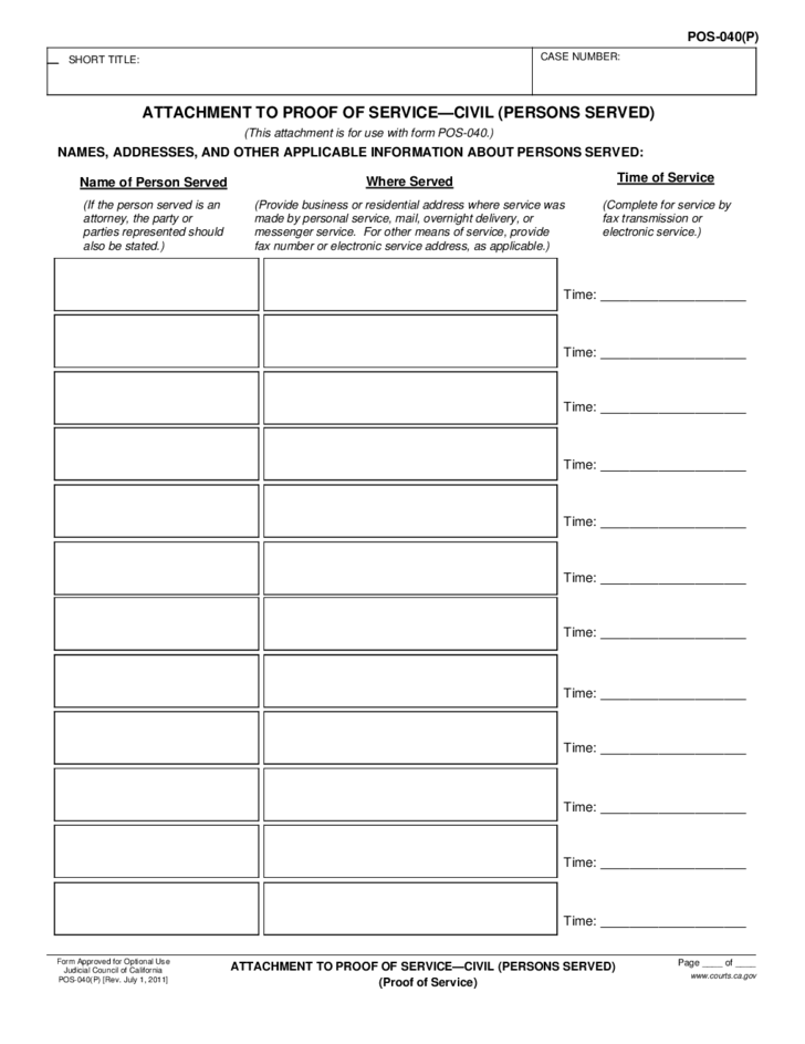 PO S 040 P Attachment To Proof Of Service Civil Free Download