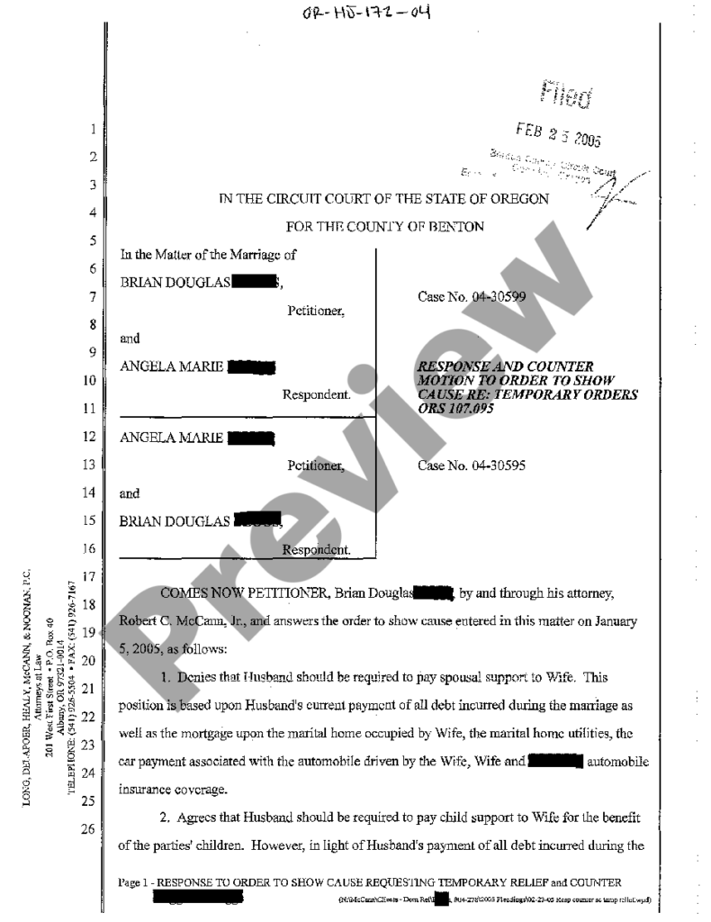 Portland Oregon Response And Counter Motion To Order To Show Cause 