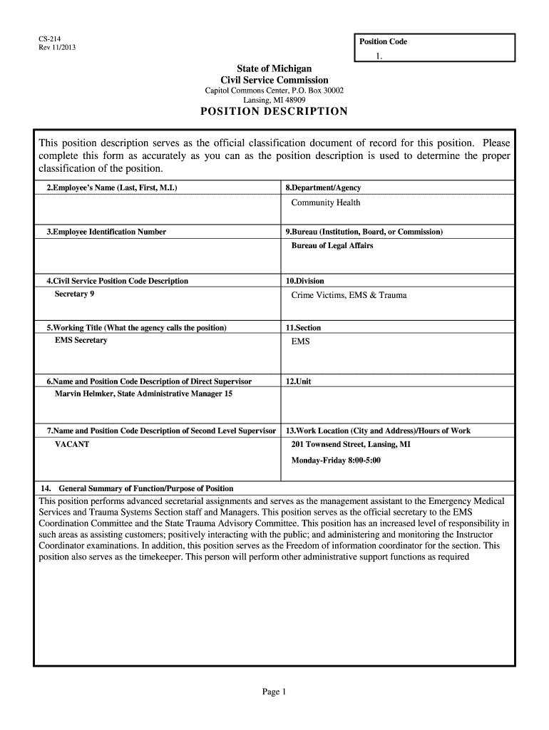 Position Description Form Fill Online Printable Fillable Blank