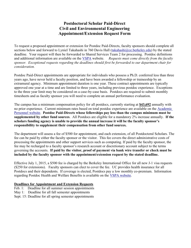 Postdoctoral Scholar Paid Direct Civil And Environmental Engineering