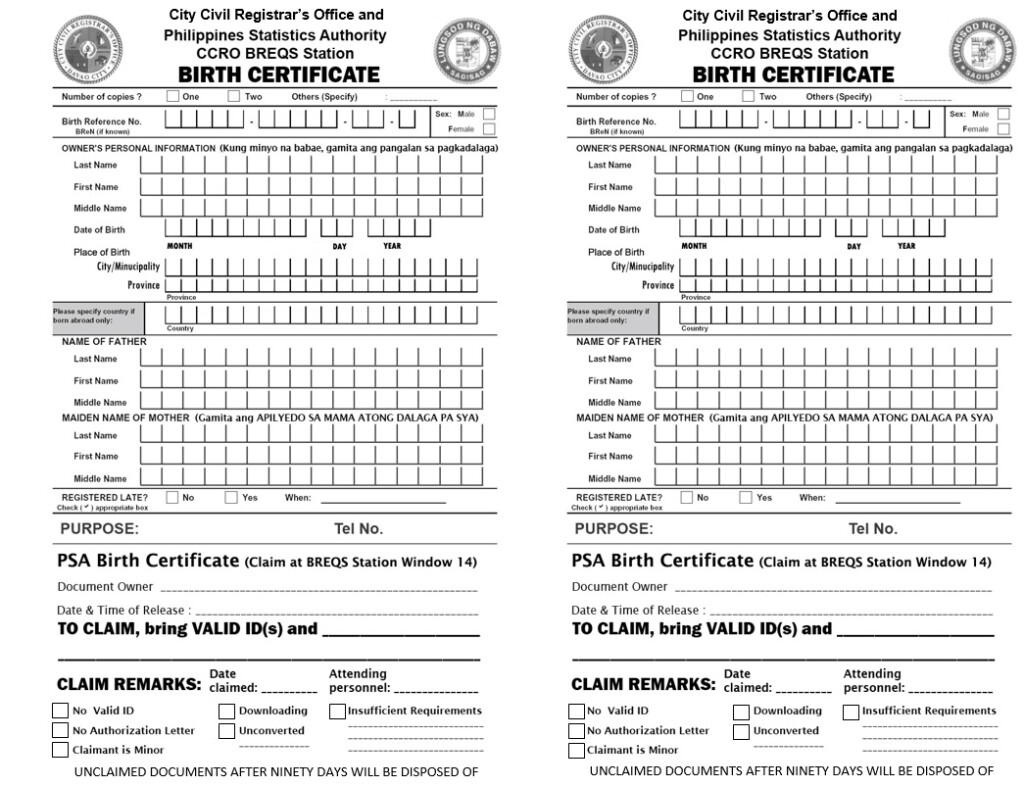 PSA Forms City Government Of Davao