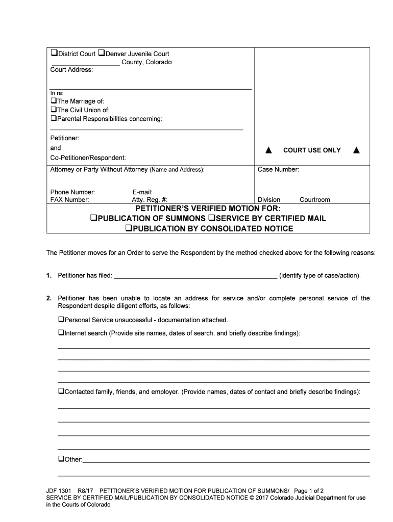 PUBLICATION Of SUMMONS SERVICE By CERTIFIED MAIL Form Fill Out And