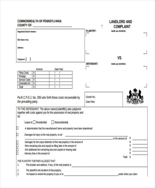 Sample Civil Complaint Pennsylvania Classles Democracy