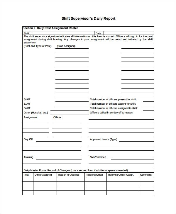 Shift Report Template 4 TEMPLATES EXAMPLE