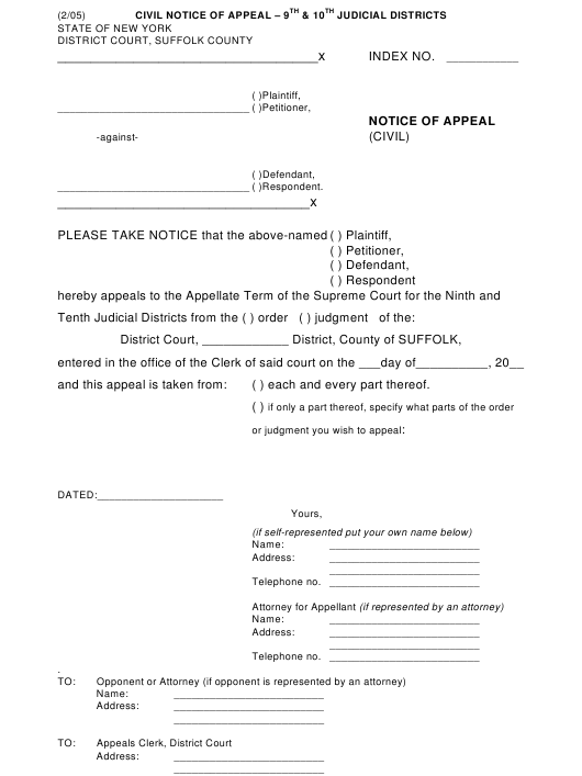 Suffolk County New York Notice Of Appeal Civil Download Printable