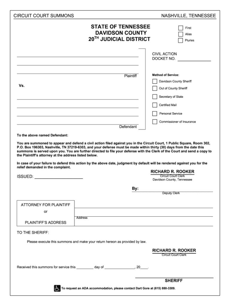 Davidson County Civil Court Forms Civil Form 2023