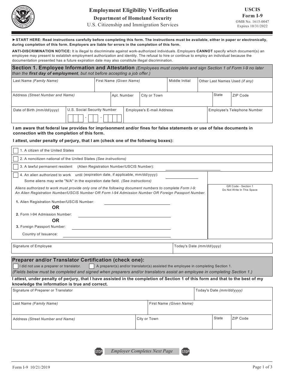 USCIS Form I 9 Download Fillable PDF Or Fill Online Employment - Civil ...