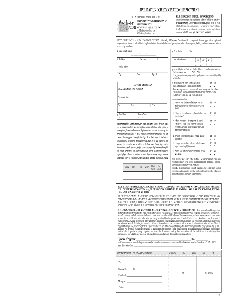 Westchester County Application Fill Out And Sign Printable PDF