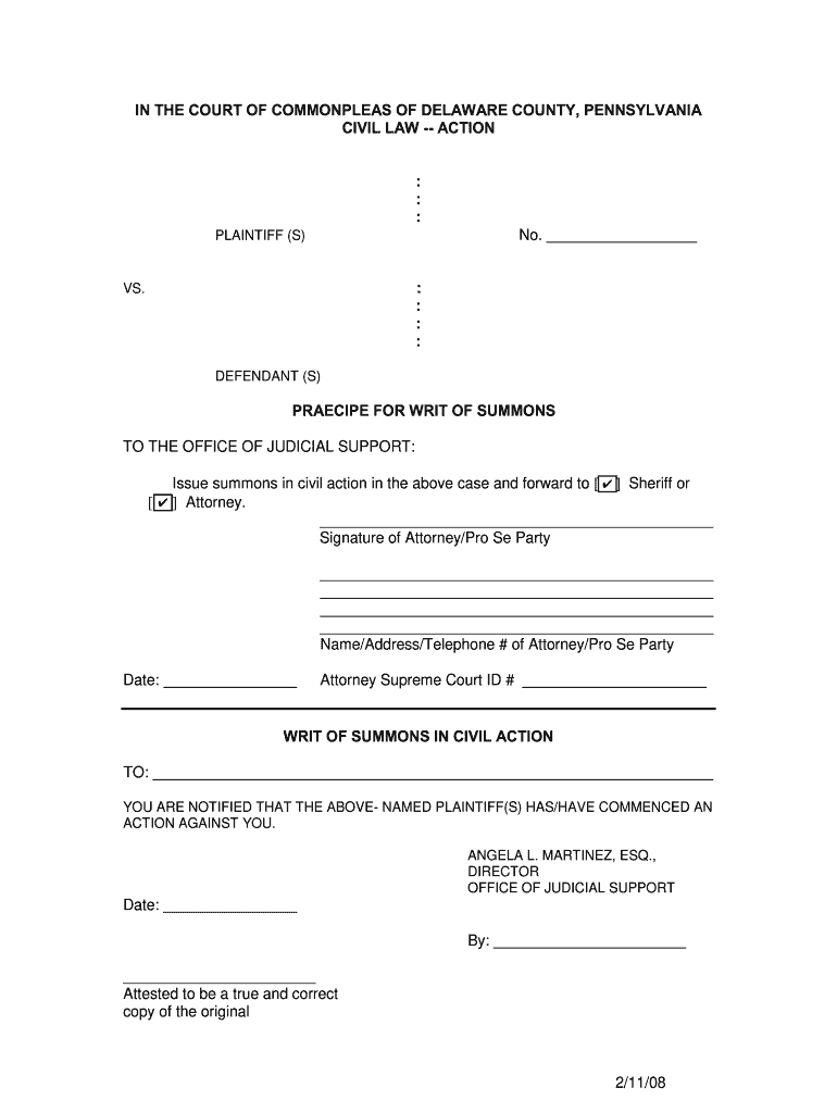 Writ Of Summons Form Fill Online Printable Fillable Blank PdfFiller