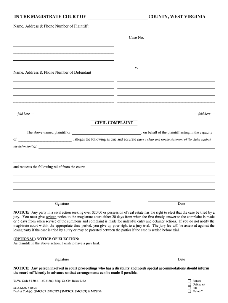 Wv Criminal Complaint Fill Online Printable Fillable Blank PdfFiller