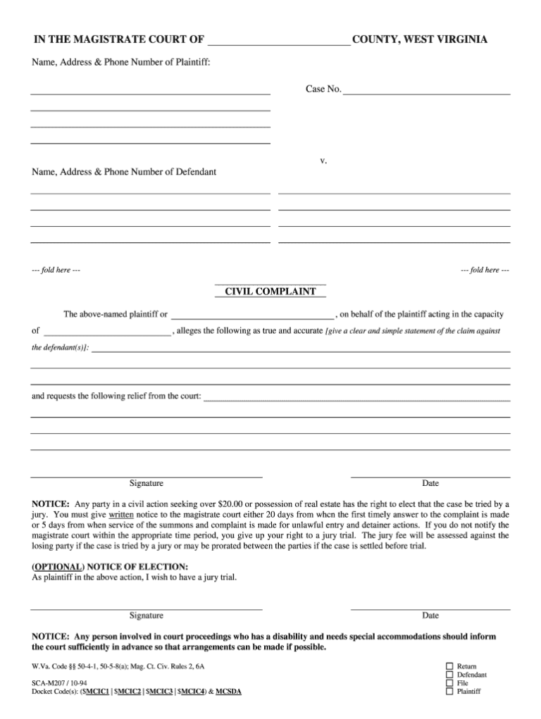 Wv Criminal Complaint Fill Online Printable Fillable Blank Pdffiller Civil Form 2023 6957