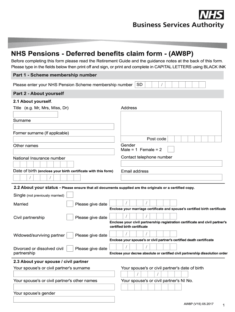 2017 Form UK NHS AW8PFill Online Printable Fillable Blank PdfFiller